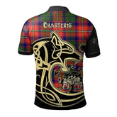 Clan Charteris Tartan Polo Shirt Viking Wolf LG61 Charteris Tartan Tartan Polo